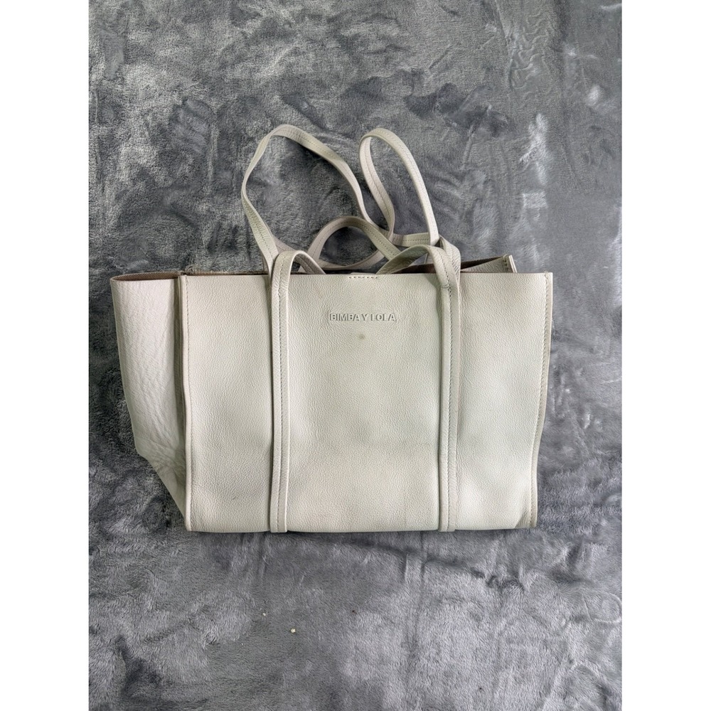 Bimba y Lola Off-White Pebbled Leather Tote Bag Women Medium Handbag
